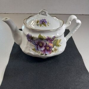 Staffordshire Tea Pot Arthur Wood & Son #6555 Purple Pansy Cottagecore Country